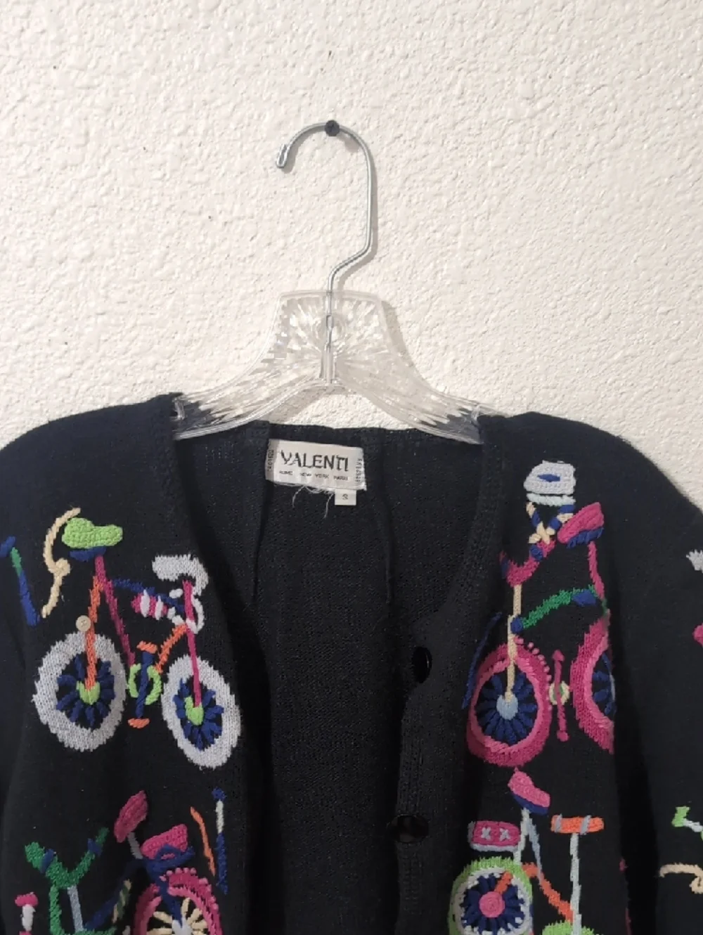 Vintage Bicycle Cardigan Embroidered 90s Novelty Sweater Black Colorful Size S - Picture 2 of 5
